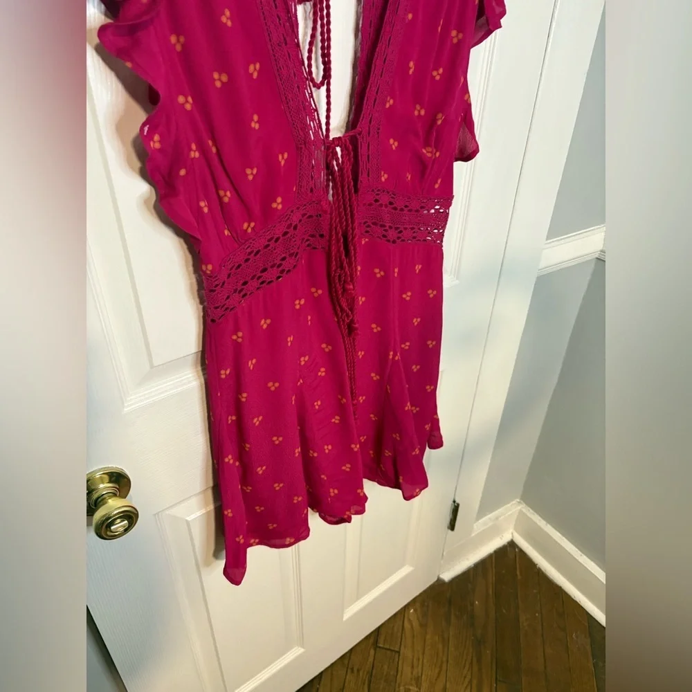 Free People Morning Sun Romper | Magenta with Orange Floral Print | Women’s S - Picture 6 of 15
